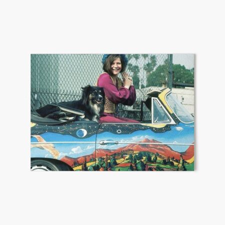 Janis Joplin with a dog in her Porsche Art Board Print
