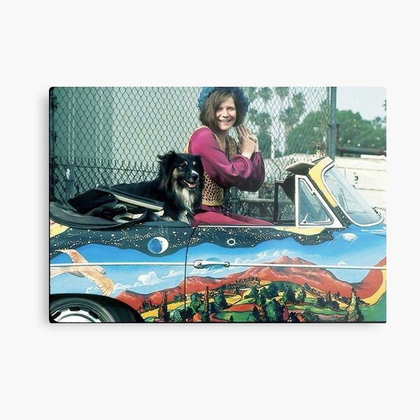 Janis Joplin with a dog in her Porsche Metal Print