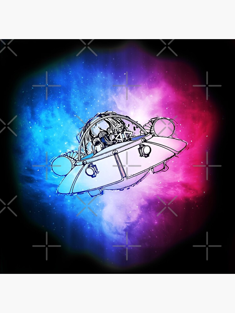 Rick, Morty, and Summer escabing in the space cruiser in space, nebula illustration by whatyoulove