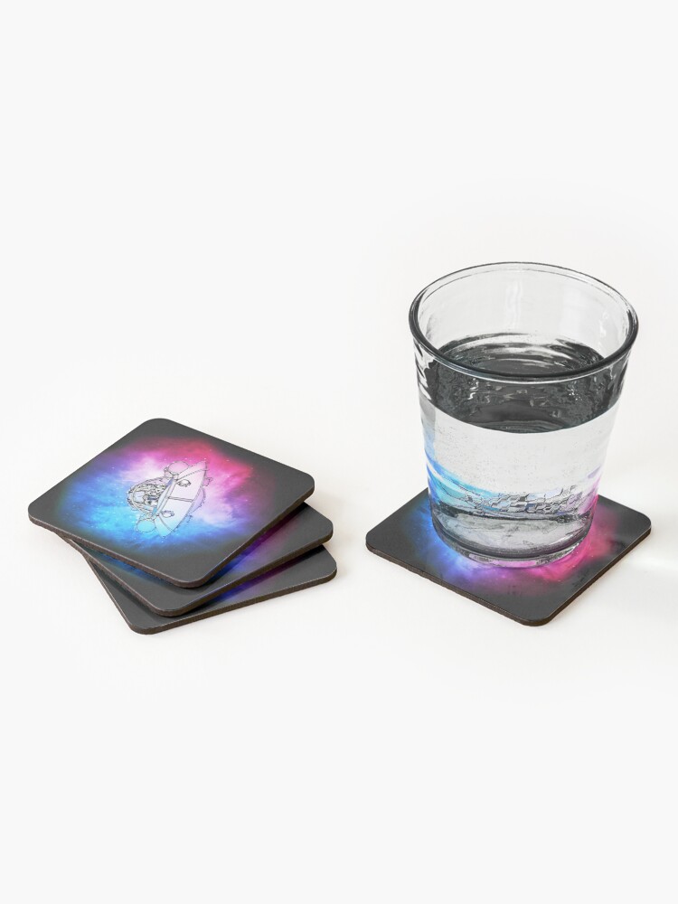 Alternate view of Rick, Morty, and Summer escabing in the space cruiser in space, nebula illustration Coasters (Set of 4)