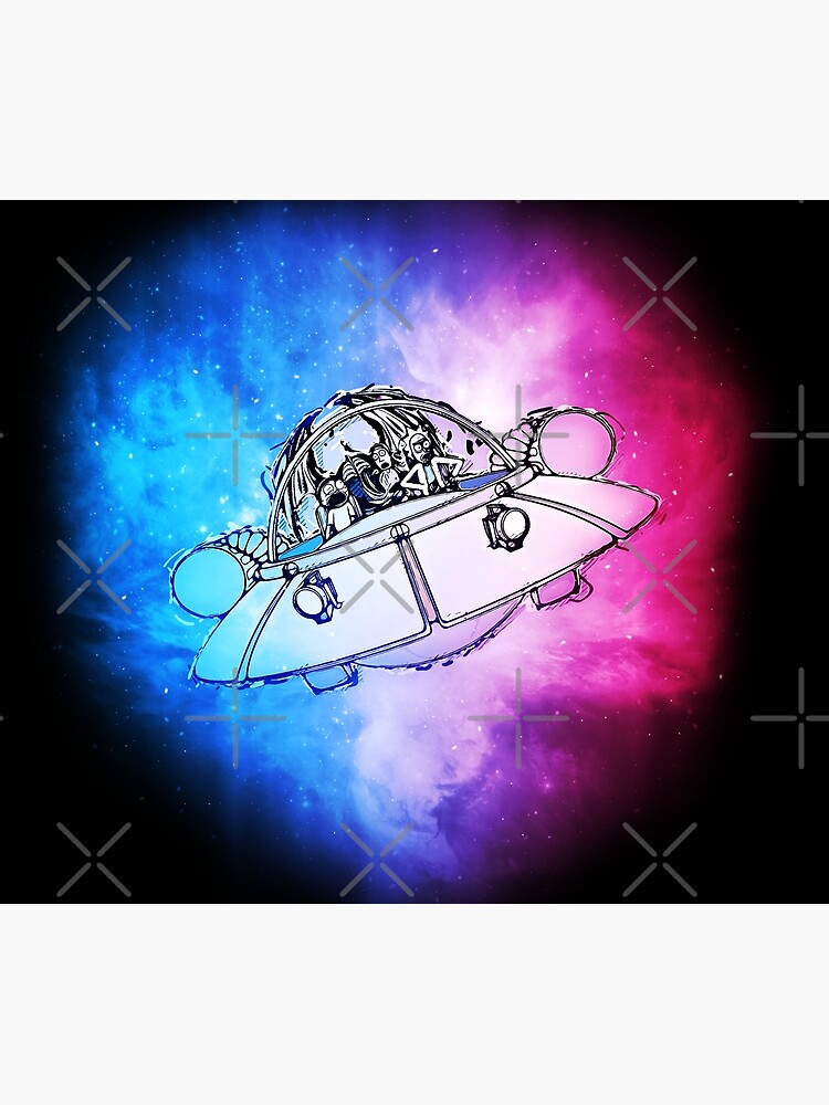 Rick, Morty, and Summer escabing in the space cruiser in space, nebula illustration by whatyoulove