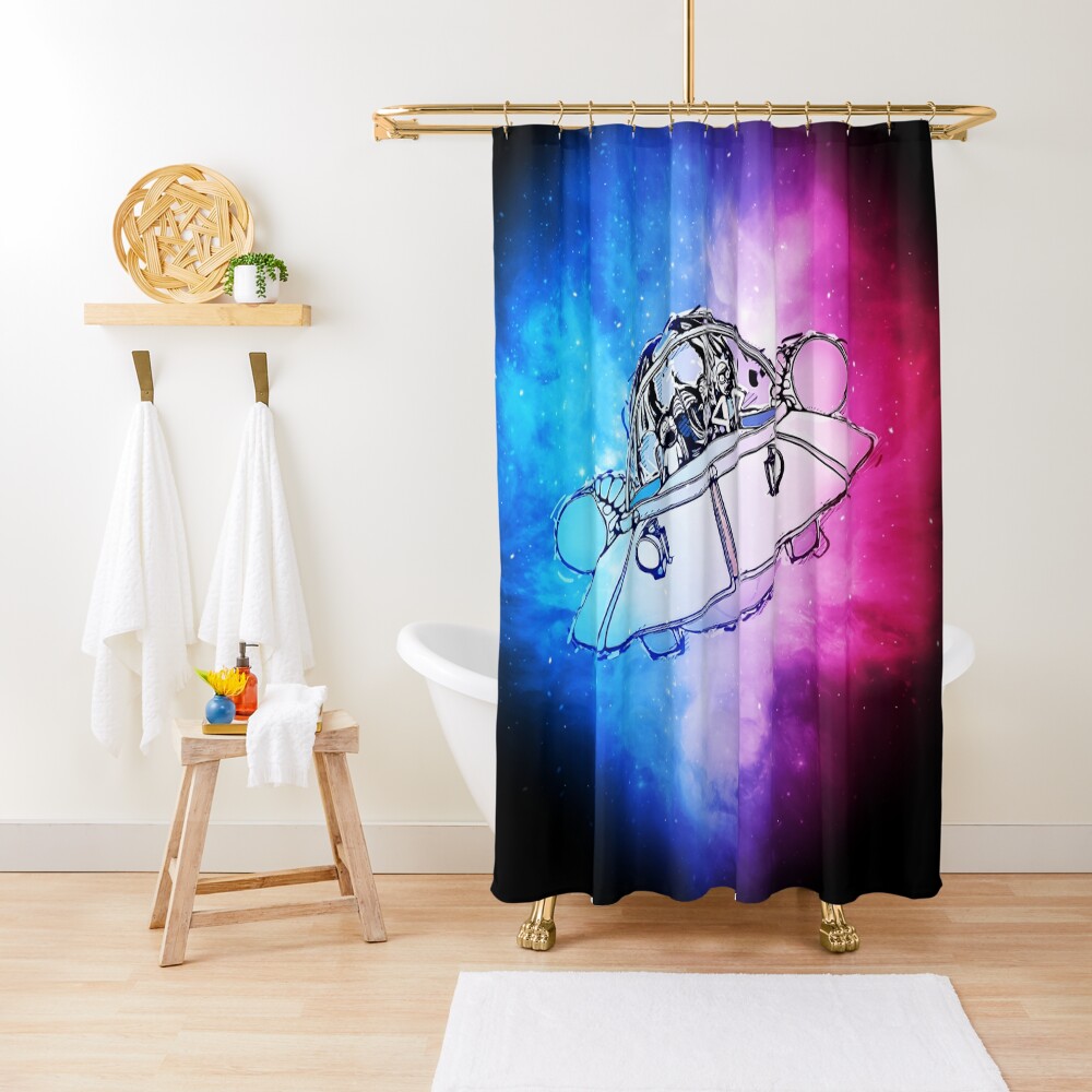 Rick, Morty, and Summer escabing in the space cruiser in space, nebula illustration Shower Curtain