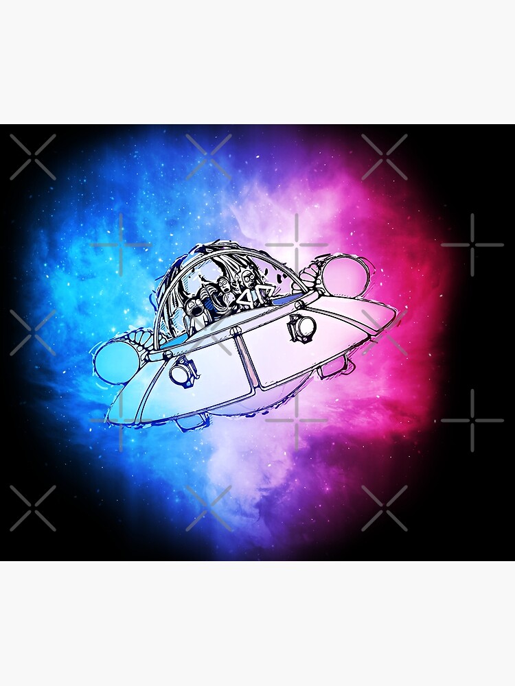 Rick, Morty, and Summer escabing in the space cruiser in space, nebula illustration by whatyoulove