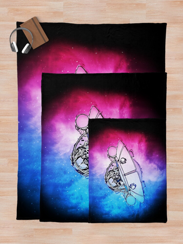 Alternate view of Rick, Morty, and Summer escabing in the space cruiser in space, nebula illustration Throw Blanket