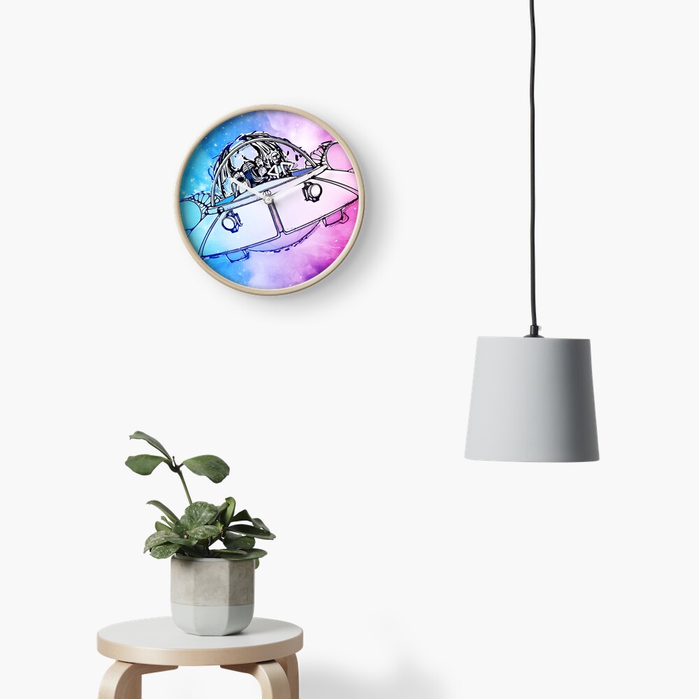 Rick, Morty, and Summer escabing in the space cruiser in space, nebula illustration Clock