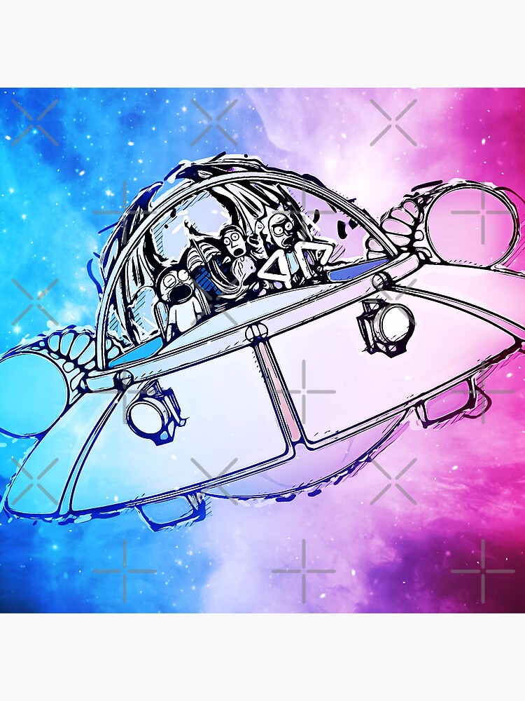 Rick, Morty, and Summer escabing in the space cruiser in space, nebula illustration by whatyoulove