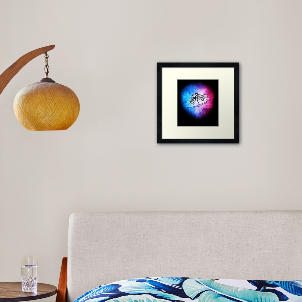 Rick, Morty, and Summer escabing in the space cruiser in space, nebula illustration Framed Art Print