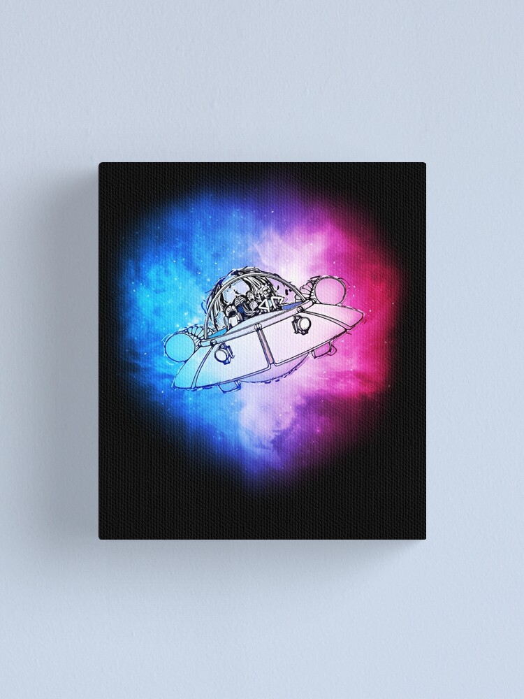Alternate view of Rick, Morty, and Summer escabing in the space cruiser in space, nebula illustration Canvas Print