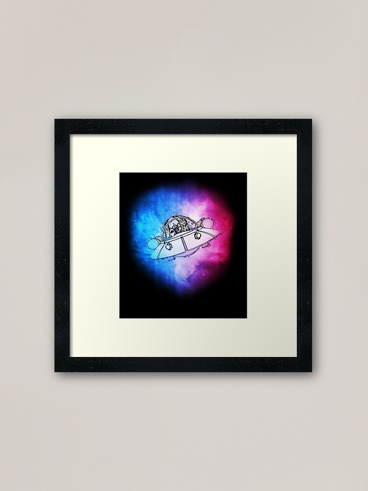 Alternate view of Rick, Morty, and Summer escabing in the space cruiser in space, nebula illustration Framed Art Print