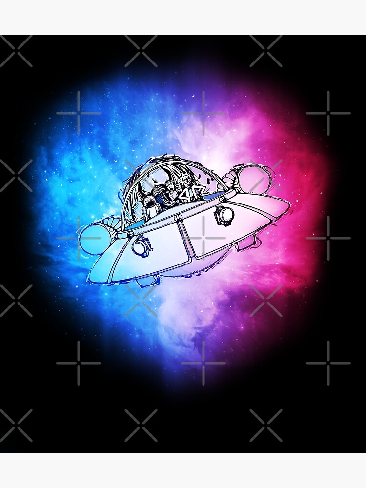 Rick, Morty, and Summer escabing in the space cruiser in space, nebula illustration by whatyoulove