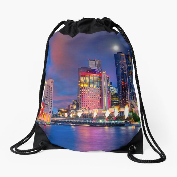 Melbourne Southbank twilight Drawstring Bag