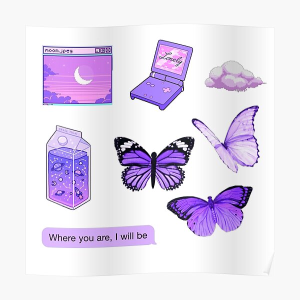 Purple Aesthetic Sticker Set Cute Poster By Aesthetics4you Redbubble 6827