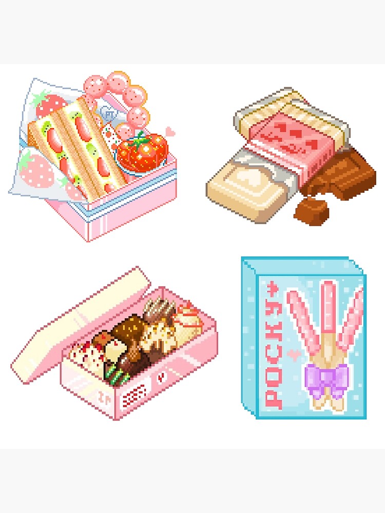 Kawaii Pixel food cute aesthetic sticker set \