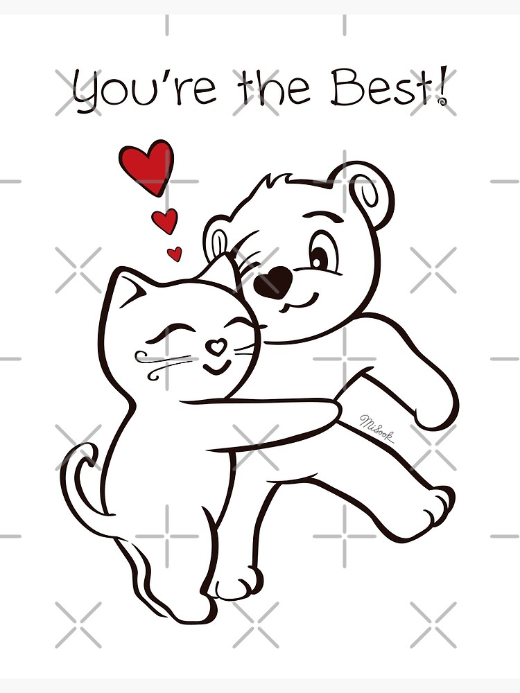 Carte De Vœux Vous Etes Le Meilleur Chat Saint Valentin Mignon Chaton Ours Calin Amoureux Des Chats Par Misook Redbubble