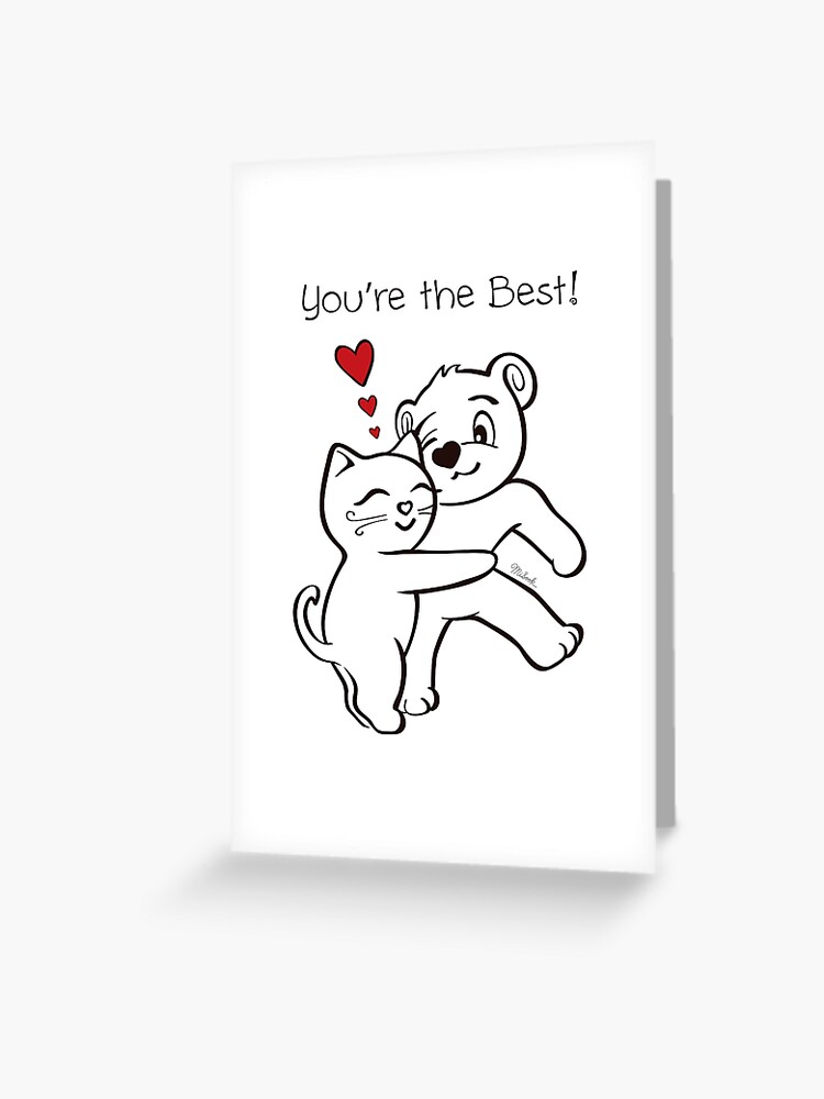 Carte De Vœux Vous Etes Le Meilleur Chat Saint Valentin Mignon Chaton Ours Calin Amoureux Des Chats Par Misook Redbubble