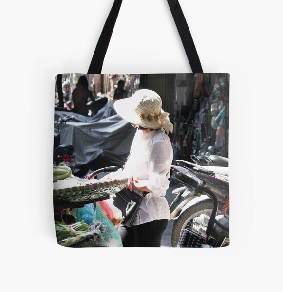 Vietnamese woman street vendor in the morning light All Over Print Tote Bag