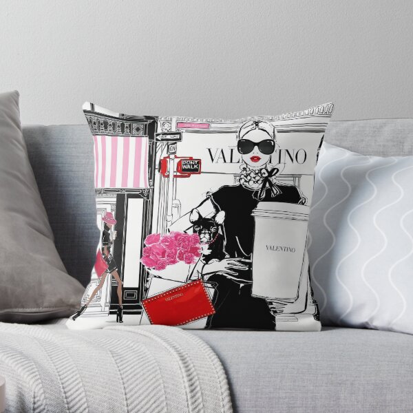 Downtown Latte with V Fashion illustration Print Throw Pillow