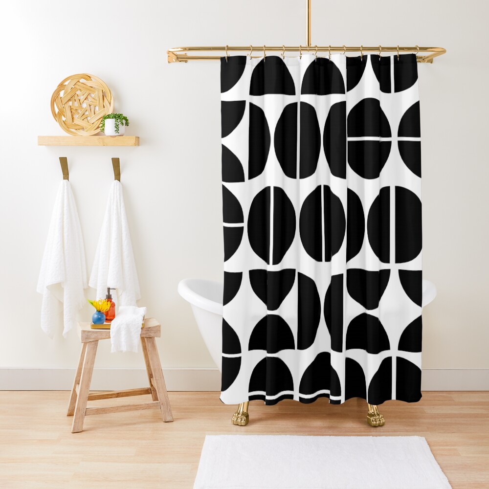 Mid Century Modern Geometric Black Shower Curtain For Sale By