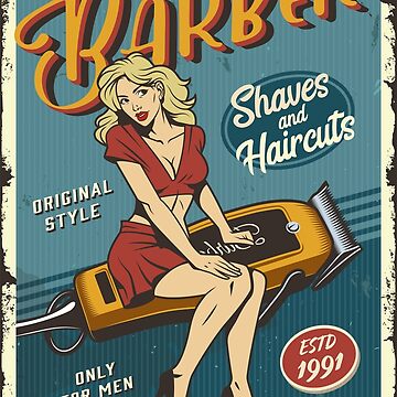 Wall Art Print Barbershop retro poster, barber shop beard shaving