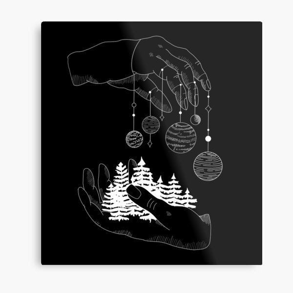 planets hanging from hands white Metal Print