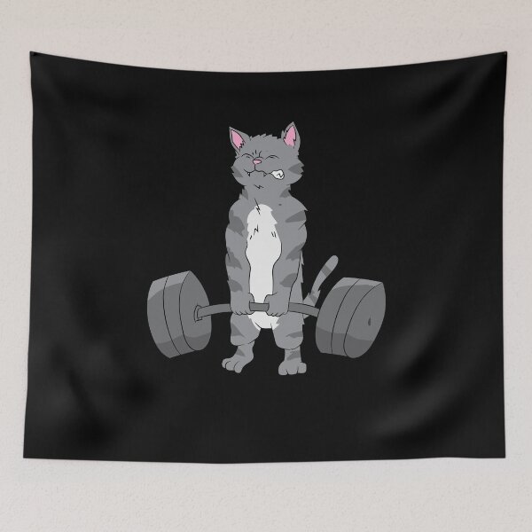 Item preview, Weightlifting - Gray strong cat lifts weights designed and sold by Mohja-Design.