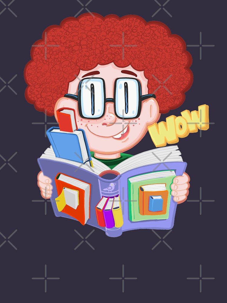 boy looks surprised at the books that appear in different forms by duxpavlic