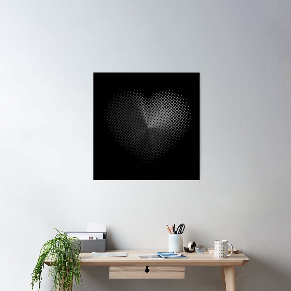 Angle Gradient on Halftone Heart (Black) NOIR Poster