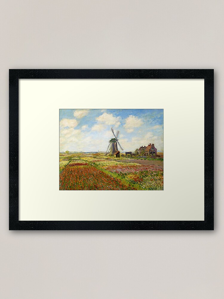 Vintage painting art claude monet tulip fields flower canvas windmill Holland
