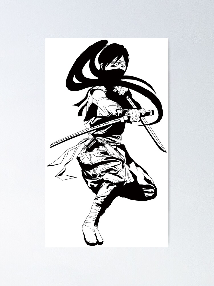 Poster Japon Dessin Anime Bushi Samourai L Art Ninja Noir Et Blanc Par Fiesta1000 Redbubble