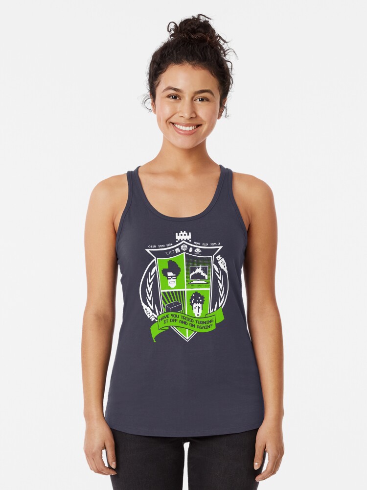 Thumbnail 1 of 3, Racerback Tank Top, The IT Crowd Crest designed and sold by TomTrager.
