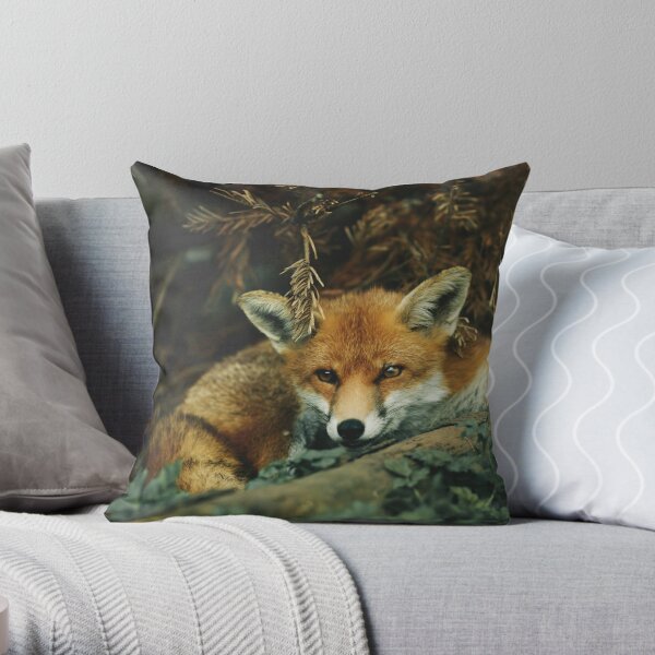 Red Fox in the Forest Throw Pillow