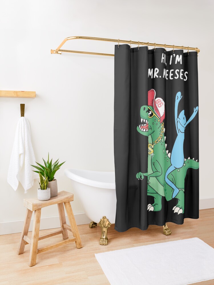 Alternate view of Rick and Morty Mr Meeseeks Riding Dinosaur Shower Curtain