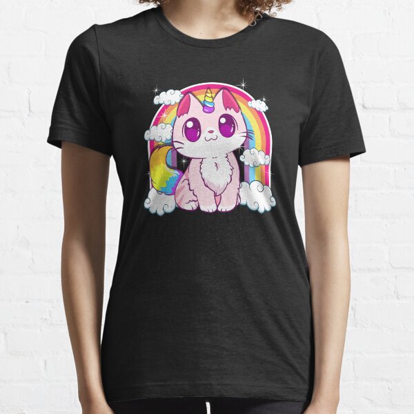 Cute Unicorn Cat Adorable Smiling Rainbow Kitty Essential T-Shirt