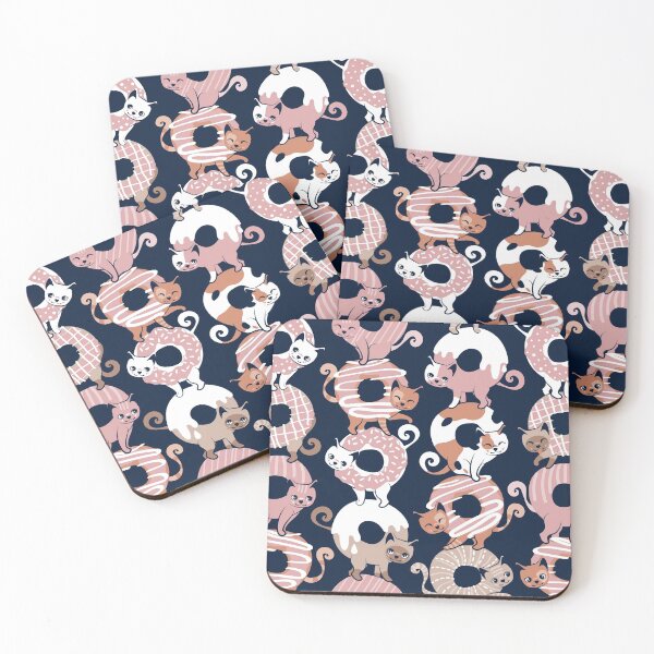 Item preview, Cats Donut Care // navy blue background blush pink and brown sweet kitties designed and sold by SelmaCardoso.