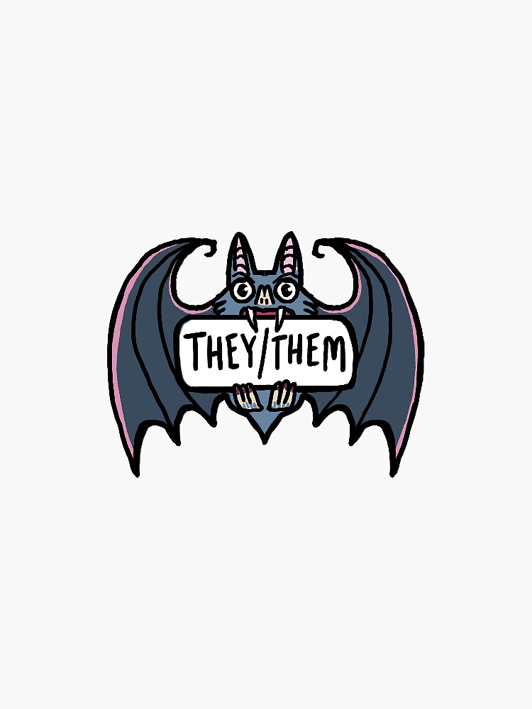 Thumbnail 3 of 3, Sticker, they/them pronoun sticker - bat designed and sold by pagalini.
