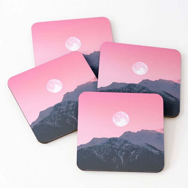 Item preview, Beautiful Pink Sky Mountains, Full Moon designed and sold by newburyboutique.