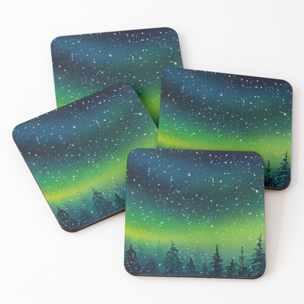 Aurora borealis landscape Coasters (Set of 4)