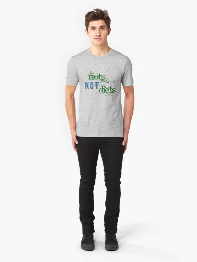 Alternate view of Riots Not Diets (Green and Blue) Slim Fit T-Shirt
