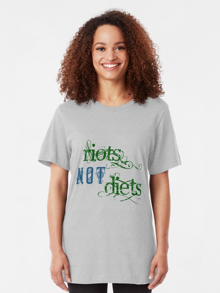 Alternate view of Riots Not Diets (Green and Blue) Slim Fit T-Shirt