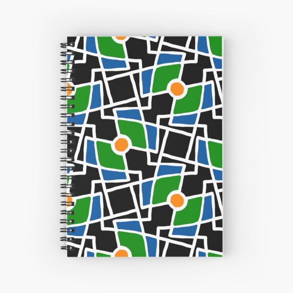 Black, green and blue shapes and orange dots. Spiral Notebook