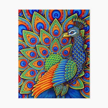 Colorful Paisley Peacock Rainbow Bird Art Board Print