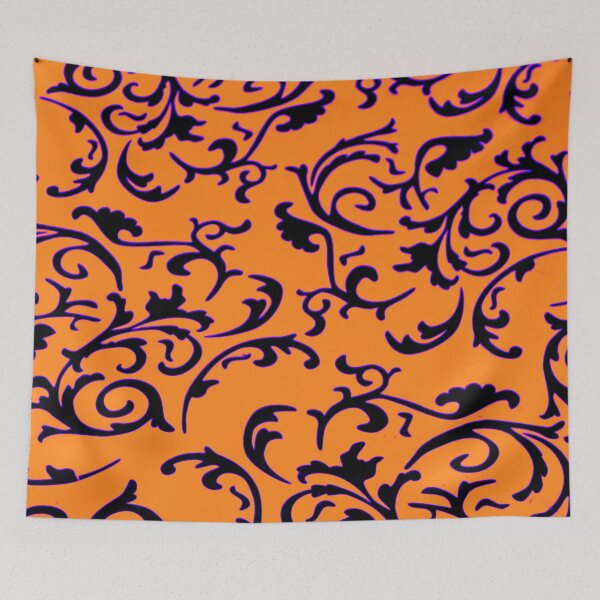 Item preview, ARABIATA 13 black orange patterns Morocco Essaouira flowers leaves design arabesques scrolls decor designed and sold by dragonemma.