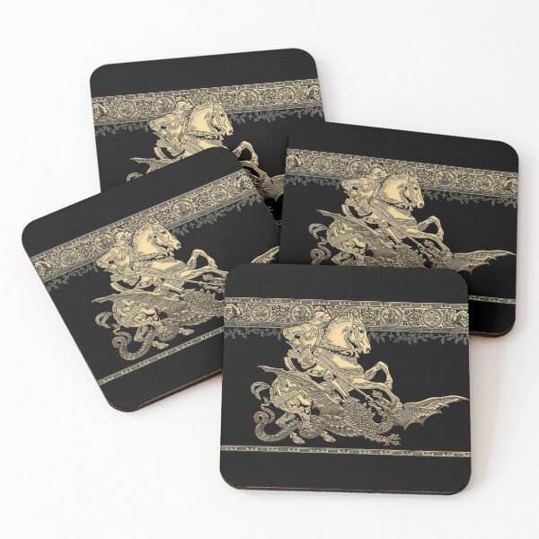 Item preview, Saint George and the Dragon in Gold on Black Canvas designed and sold by Serge Averbukh Art Studio.