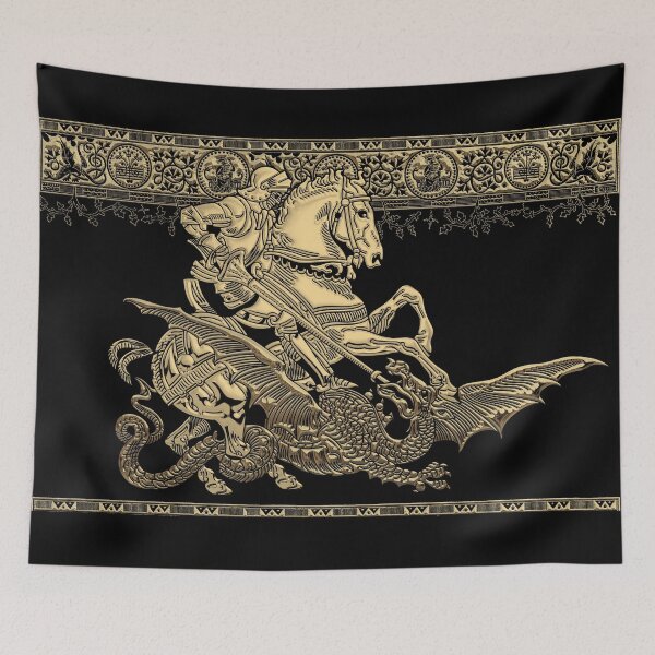 Item preview, Saint George and the Dragon in Gold on Black Canvas designed and sold by Serge Averbukh Art Studio.