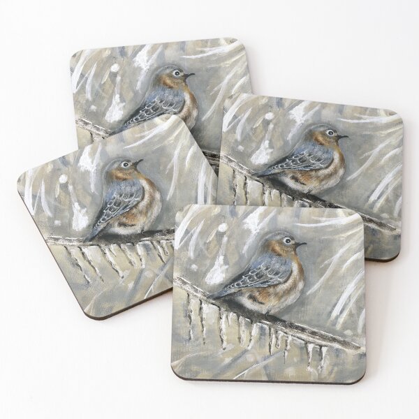 Item preview, Small bird in Ice Storm - acrylic painting designed and sold by Pansymade.