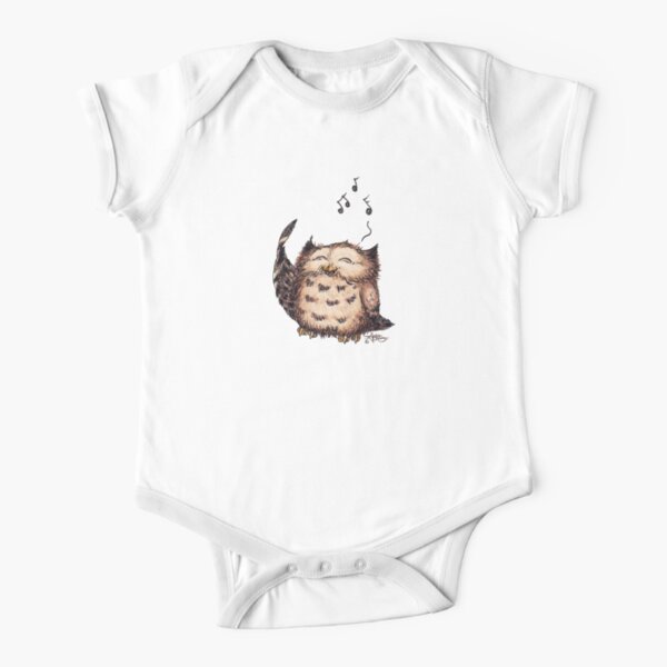 Superb Owl 1 by Amber Marine, Watercolor & Ink (Copyright 2020) Short Sleeve Baby One-Piece