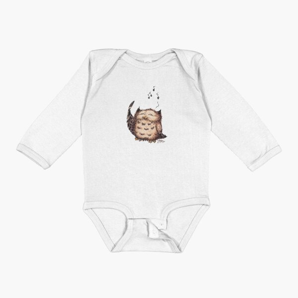 Superb Owl 1 by Amber Marine, Watercolor & Ink (Copyright 2020) Long Sleeve Baby One-Piece