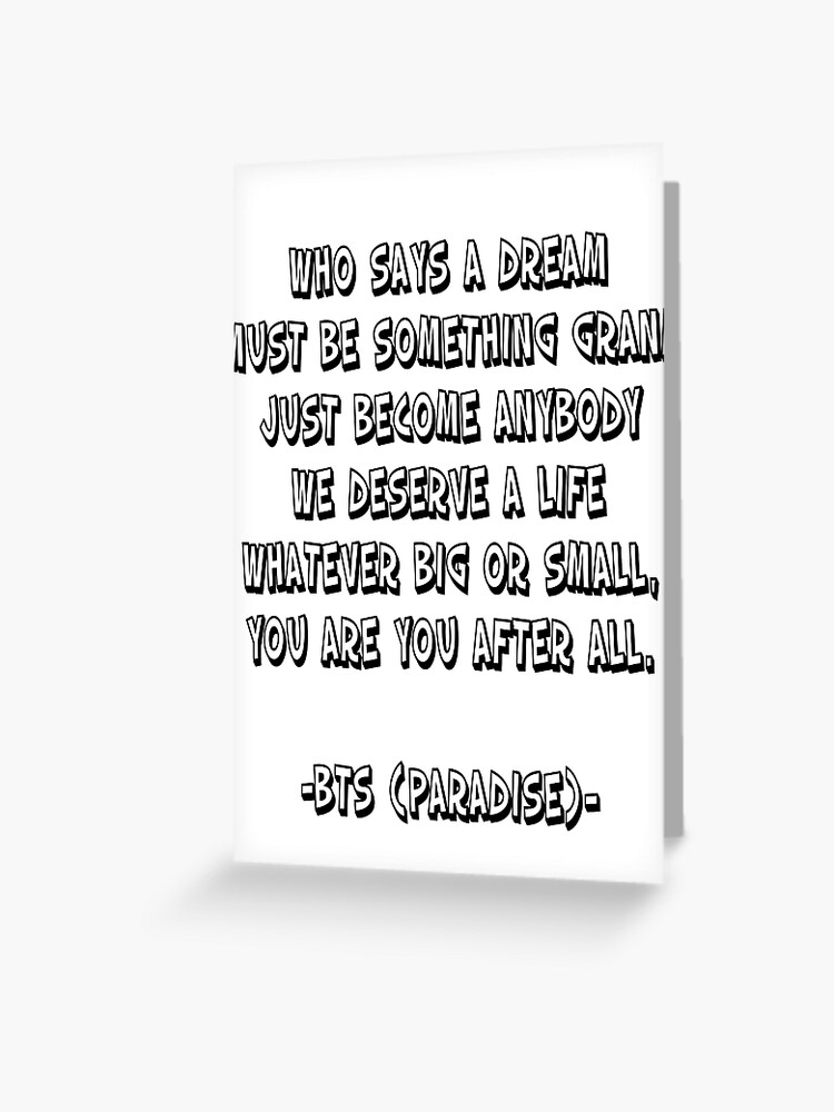 Bts Paradise Lyrics Dreams Greeting Card By Nistee Redbubble