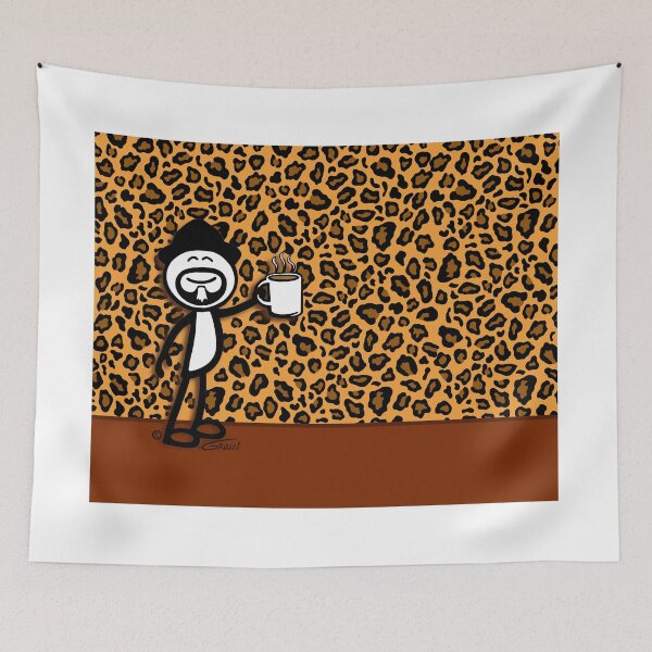 Item preview, GG Coffee Guy Stick Figure Leopard Print designed and sold by GDGCreations.