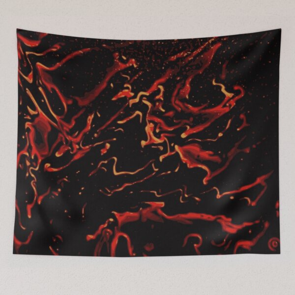 Item preview, Hot Lava - gold black red and orange swirls and spots designed and sold by JaycraveDesigns.